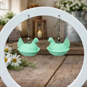 Hen on Nest HON Chicken Earrings Farmhouse Hypoallergenic Mint Green